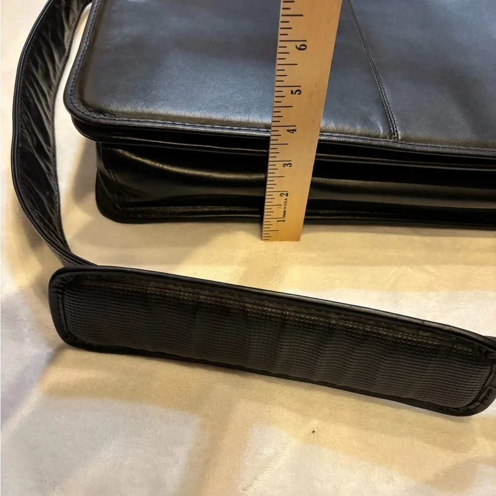 McKlein Black Leather Laptop Messenger Bag Flap Over Crossbody Briefcase